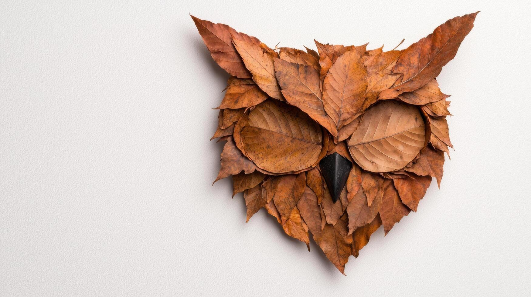 Autumn leaves arranged in the shape of an owl photo