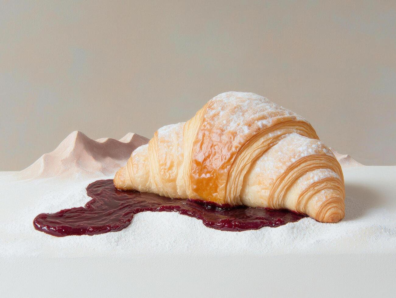 Freshly baked croissant with raspberry jam photo