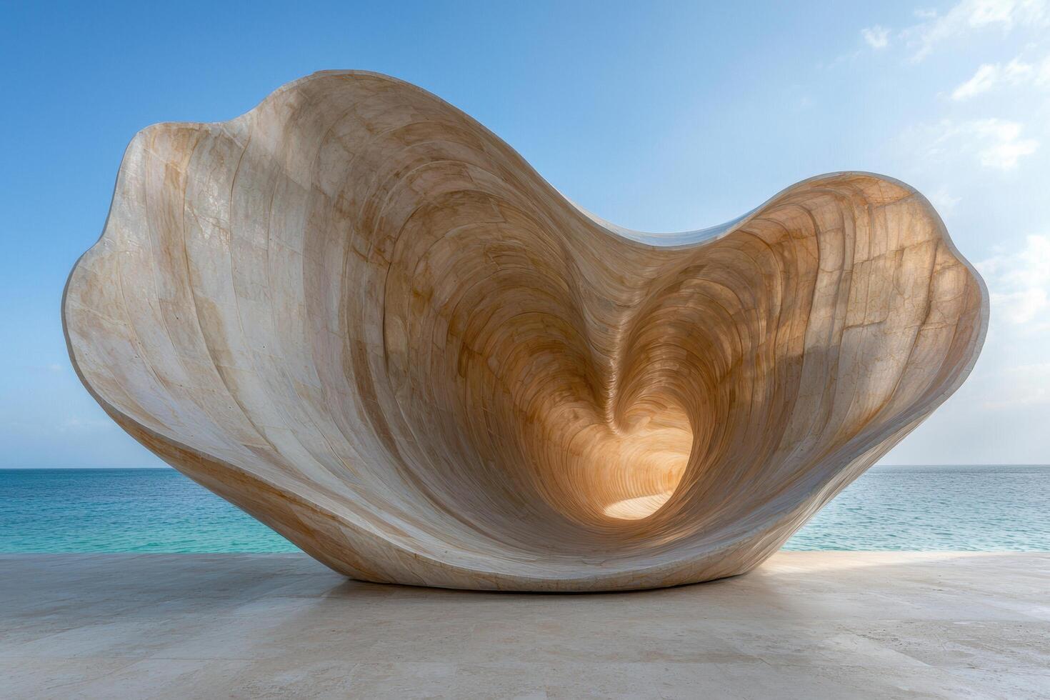 abstract sculpture on beach with turquoise ocean photo