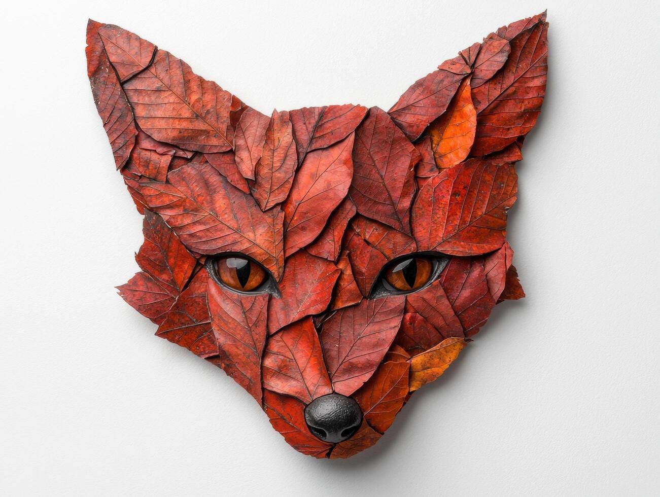 Autumn fox face made of red leaves photo