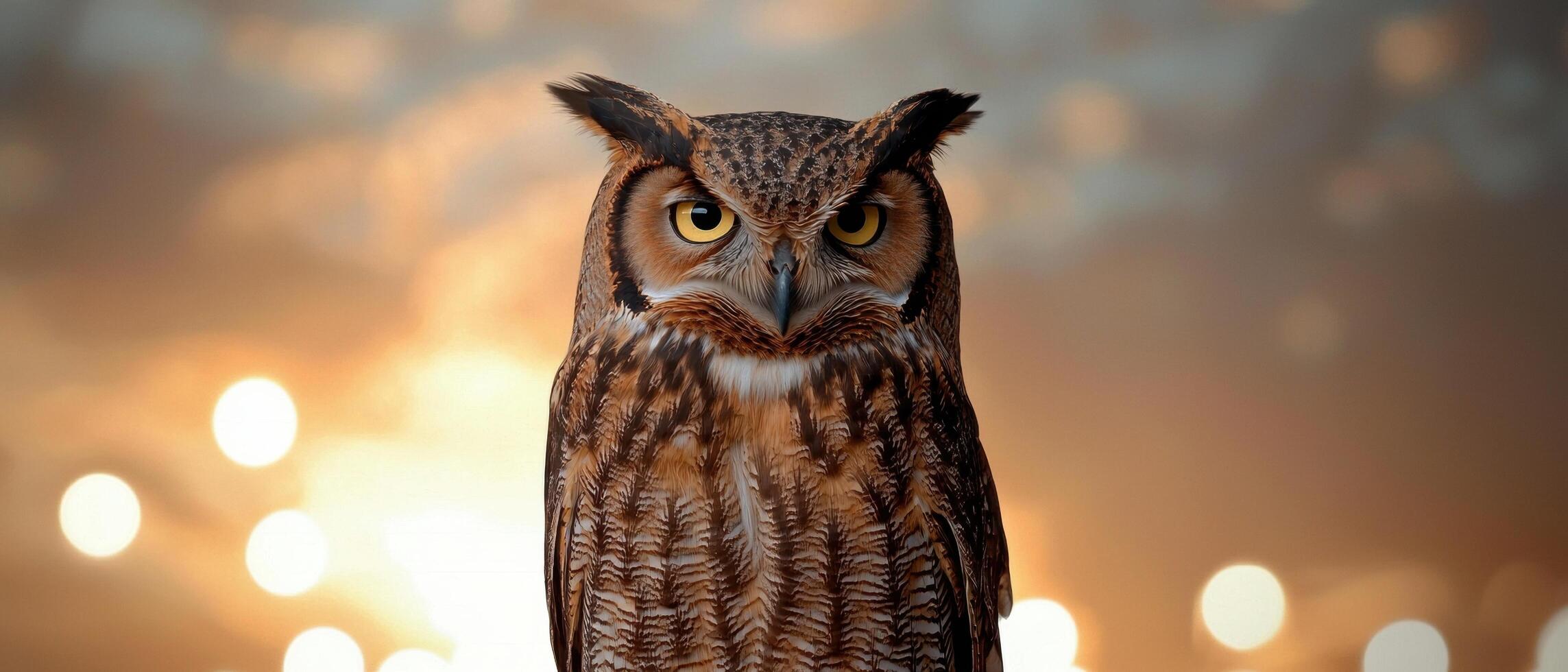 Majestic owl with piercing eyes in sunset photo