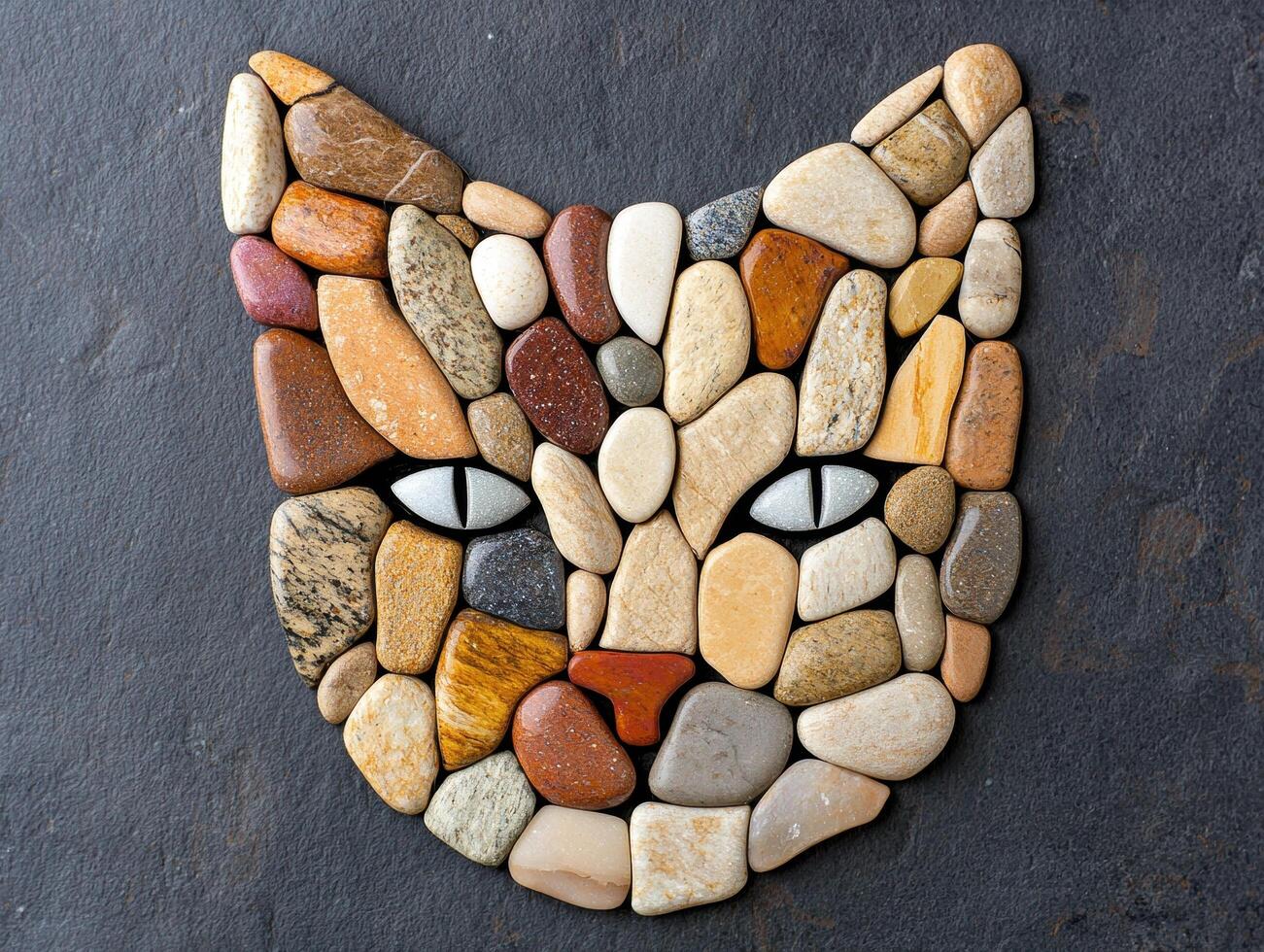 Colorful rock mosaic cat face photo