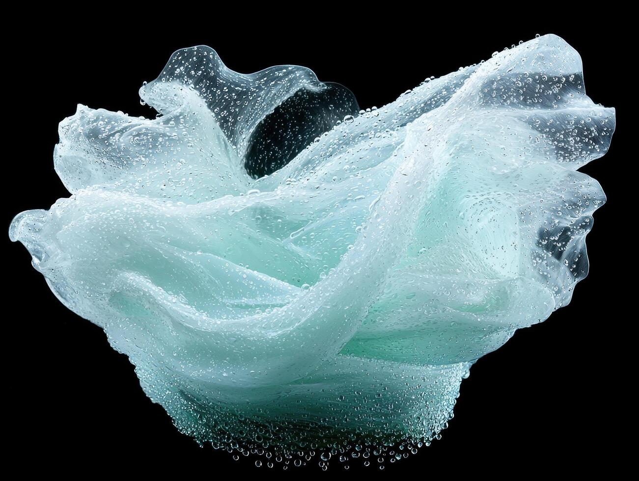 Close up of a delicate frozen flower with water droplets photo