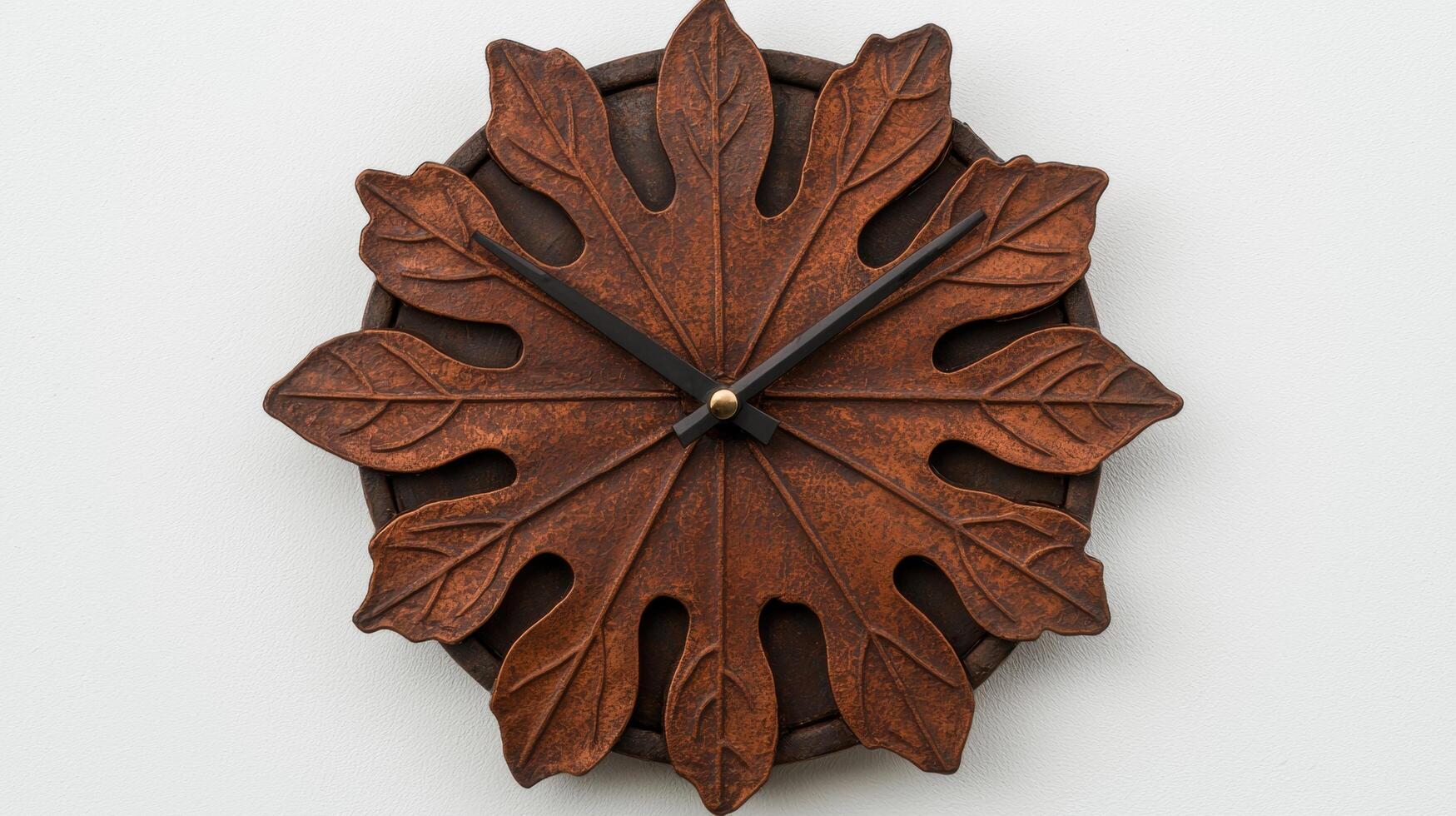 Rustic wooden leaf shaped clock photo