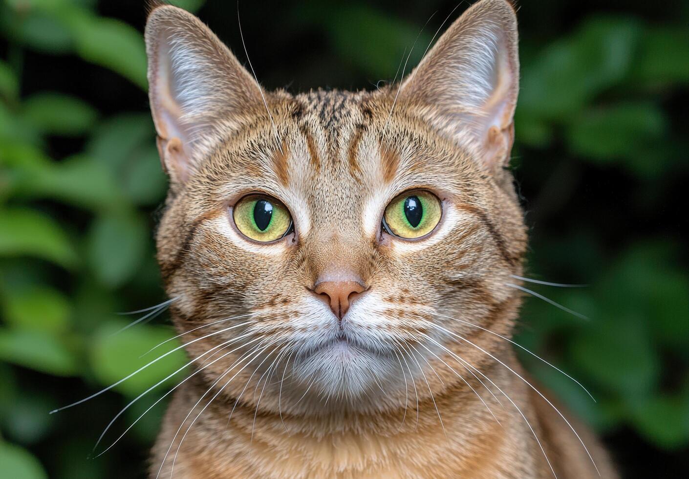 close up portrait of a tabby cat with striking green eyes photo