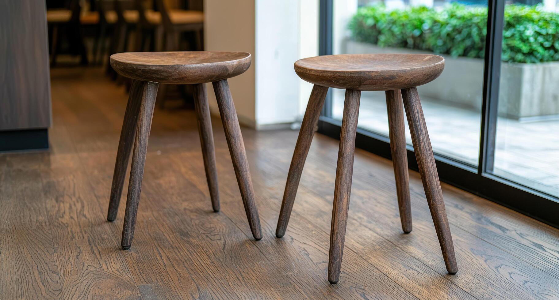 Rustic wooden stools in modern interior photo