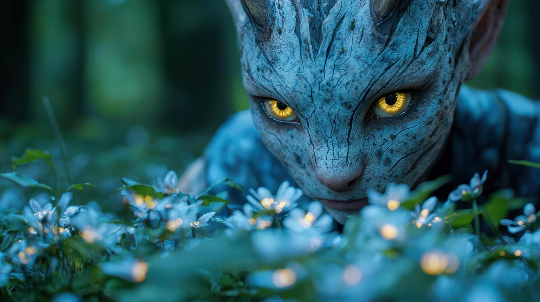 Mysterious blue creature in forest photo