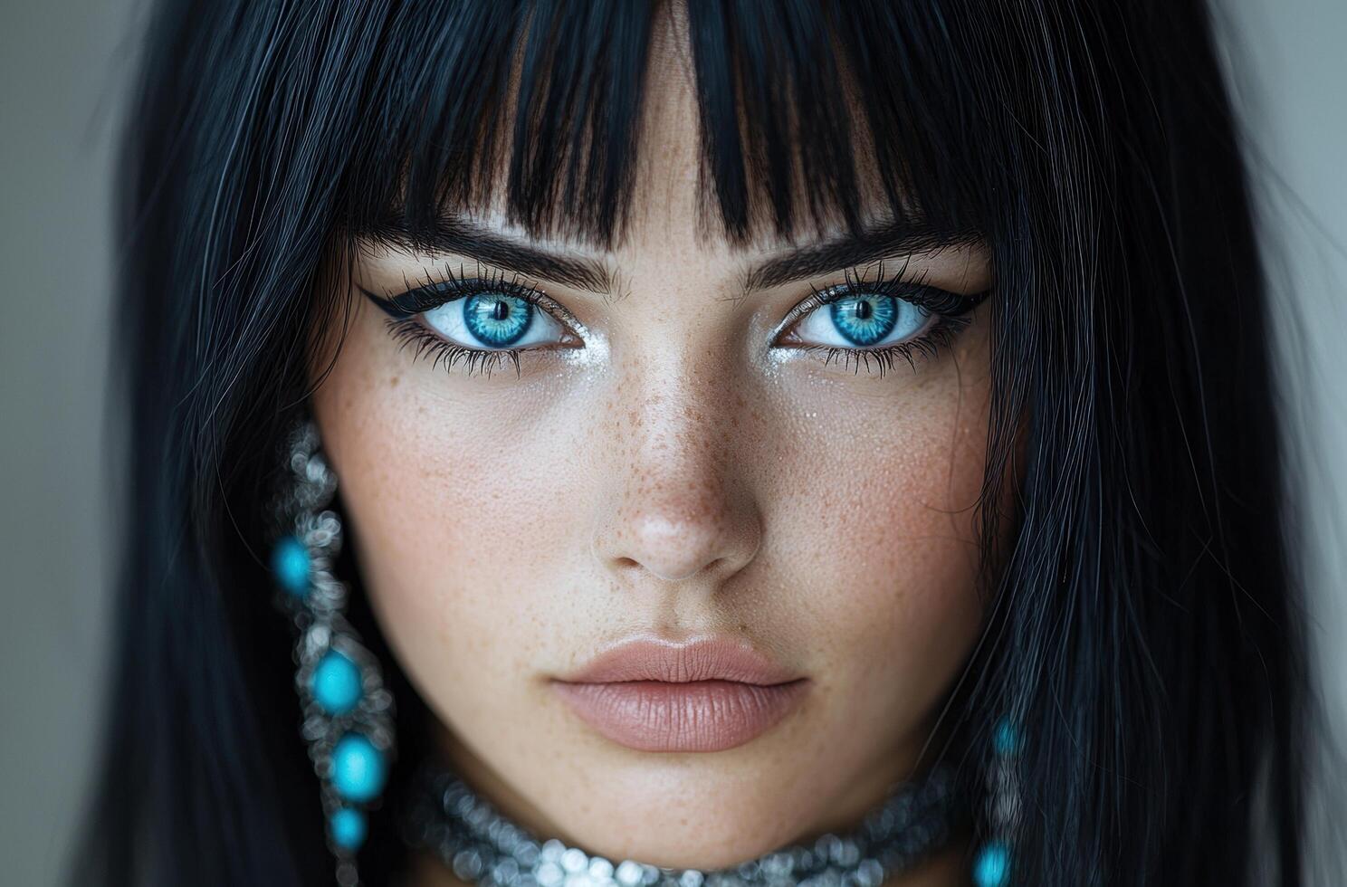 Captivating blue eyed woman with dark hair photo