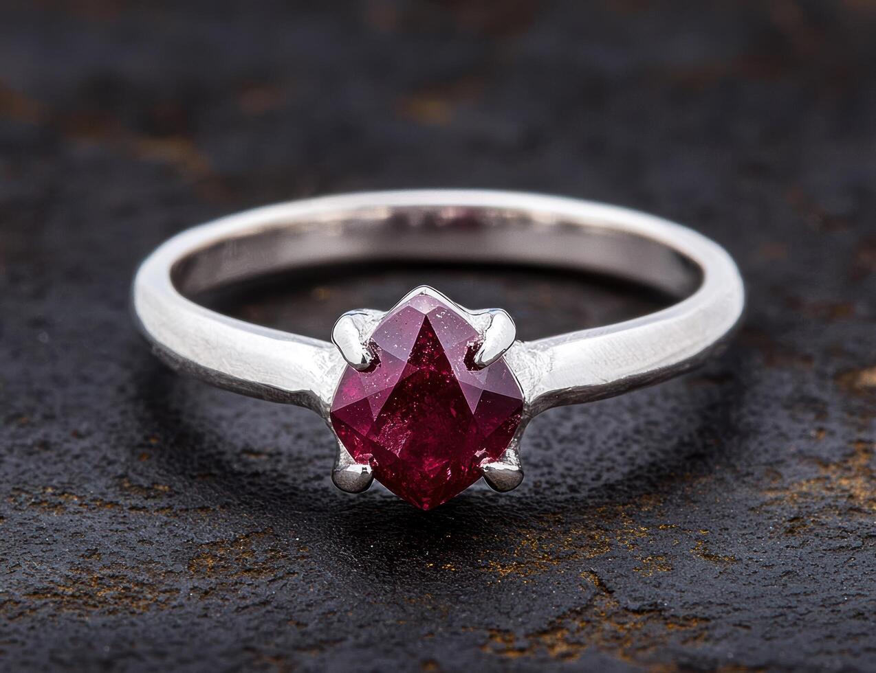 Elegant ruby gemstone ring on dark background photo