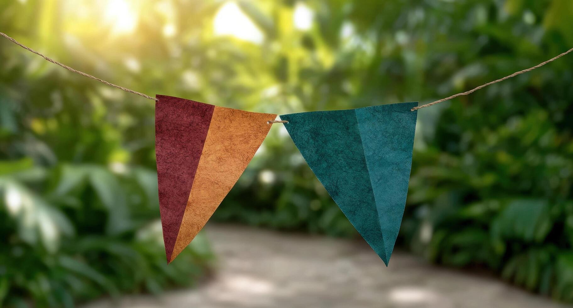 Colorful fabric flags hanging in the breeze photo