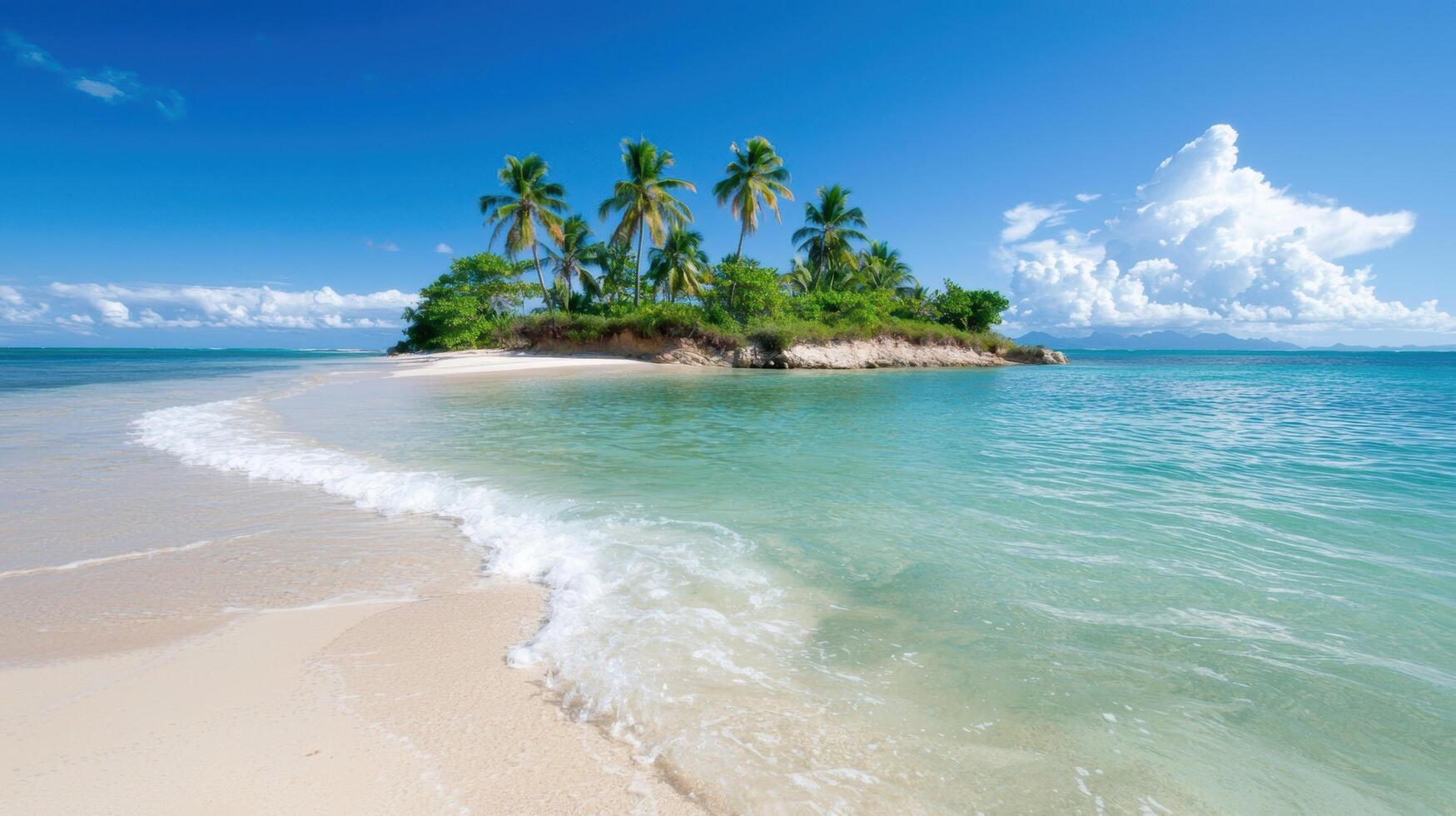 Tropical island paradise with white sand beach and turquoise waters photo
