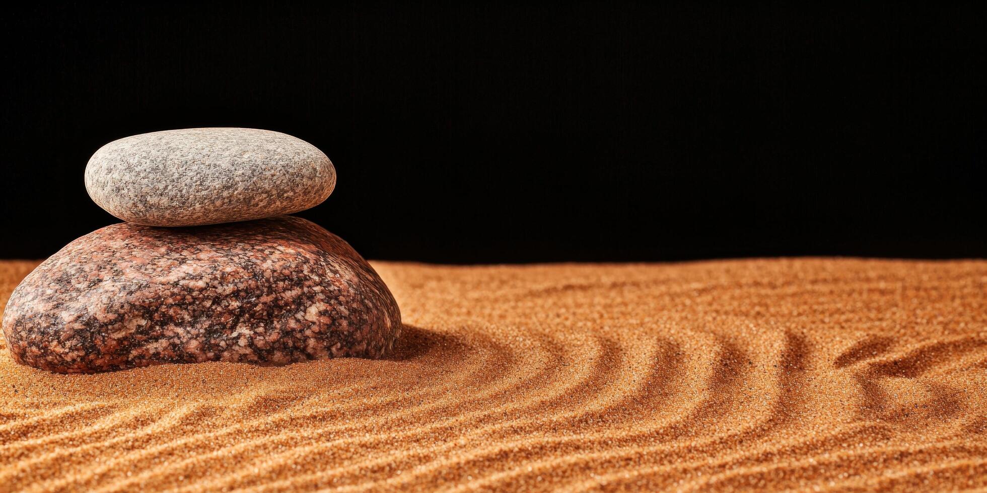 Stacked stones on sandy beach photo