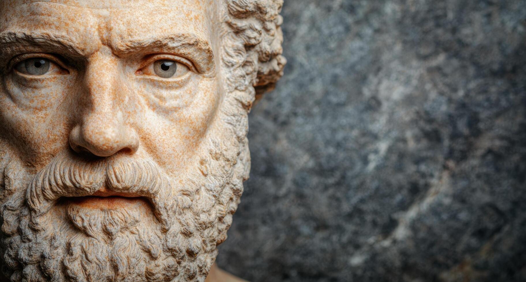 Close up portrait of an ancient stone sculpture photo