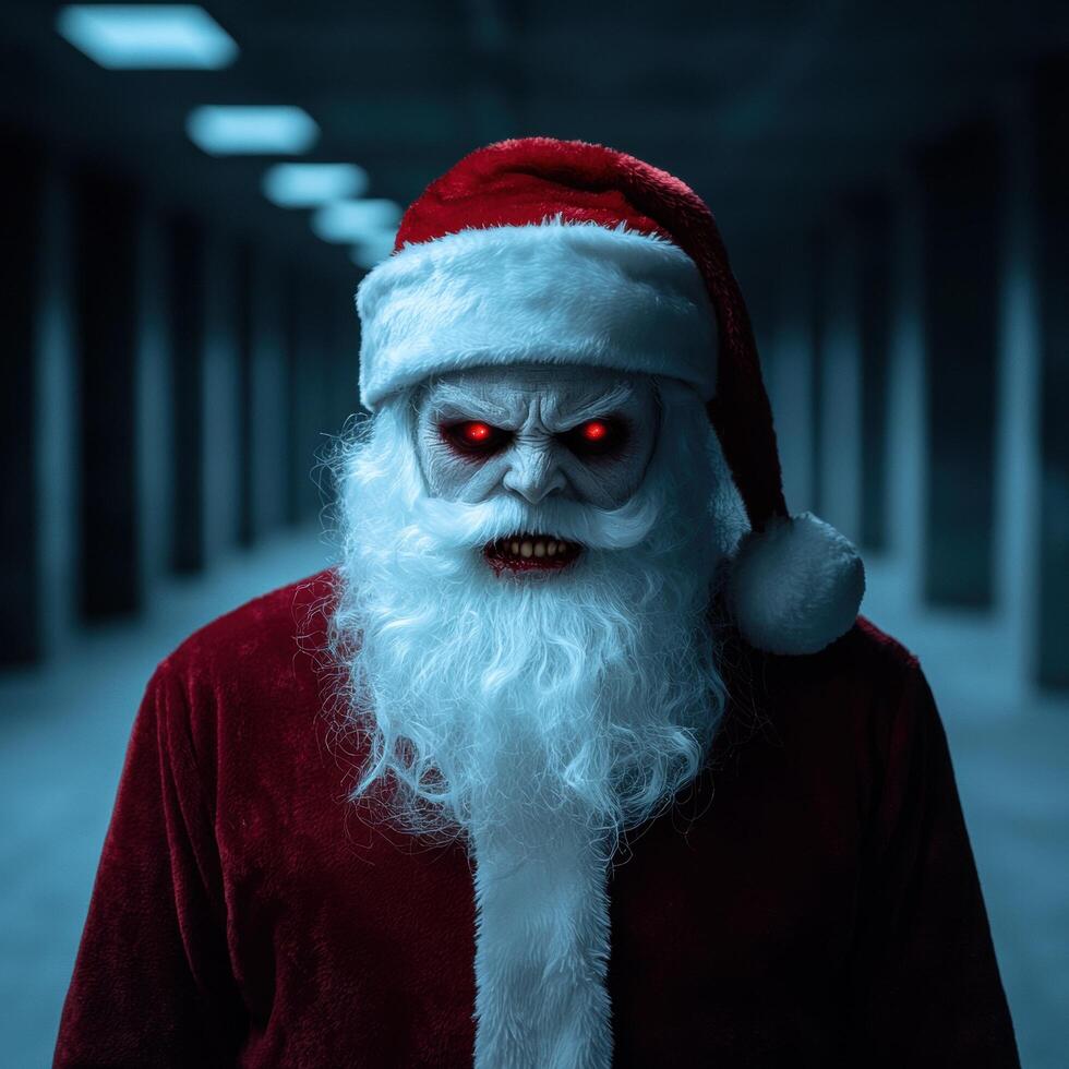 Creepy Santa Claus with Glowing Red Eyes photo
