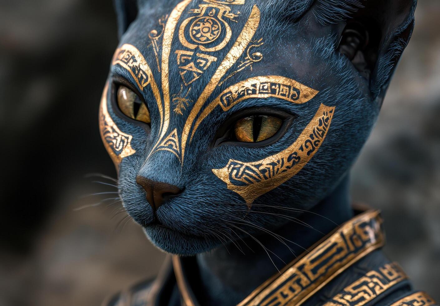 Ornate cat face with intricate golden patterns photo