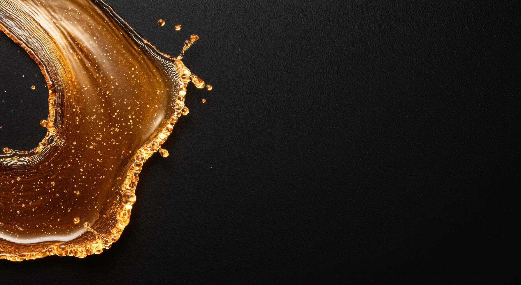 Splashing golden liquid on black background photo