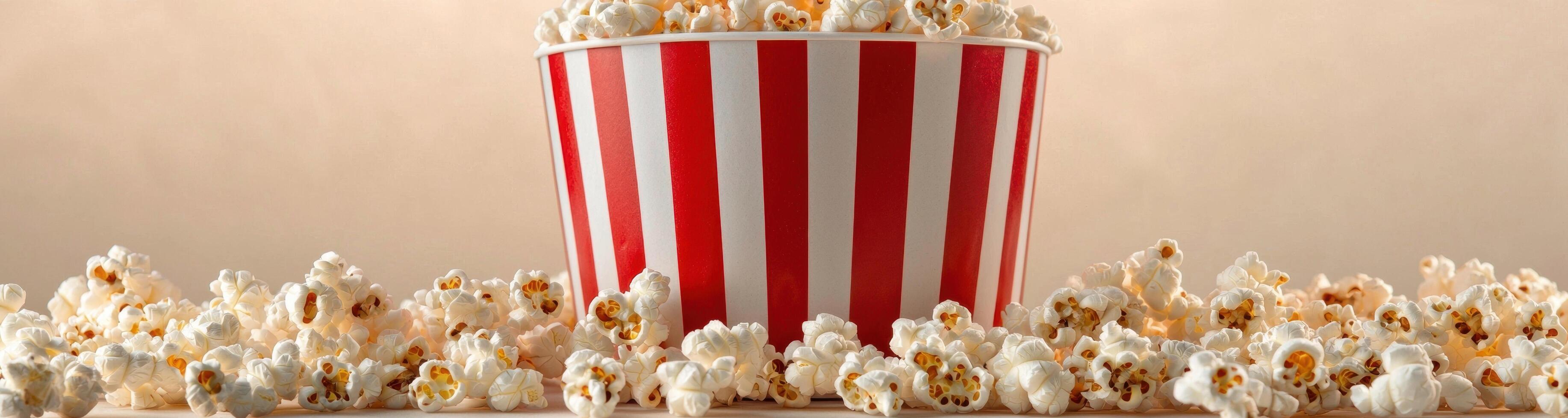 Delicious popcorn in a striped bucket photo