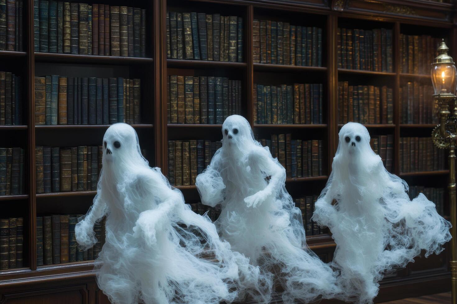 Ghostly figures in an old library photo