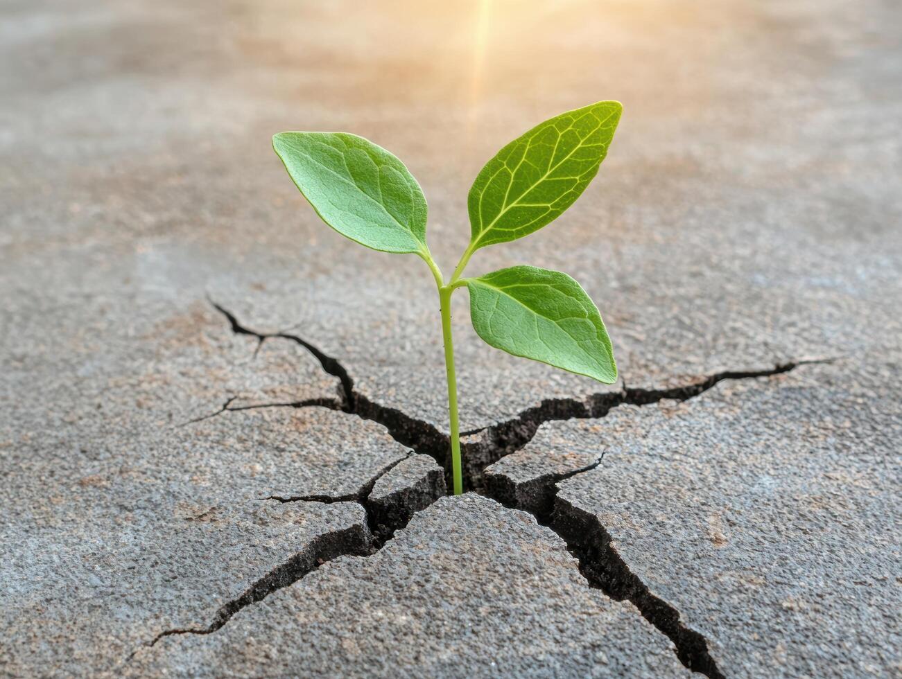 Resilient plant growing through cracked concrete photo