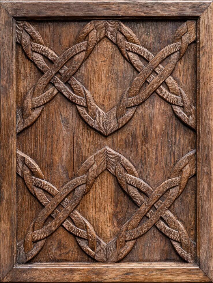 Intricate wooden carving with geometric patterns photo