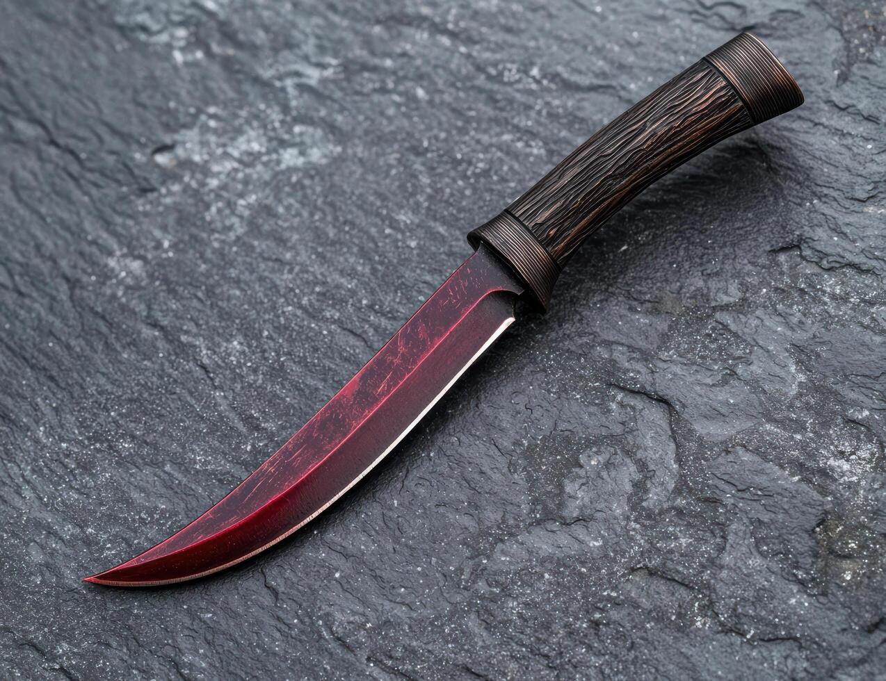 Handcrafted hunting knife with wooden handle photo