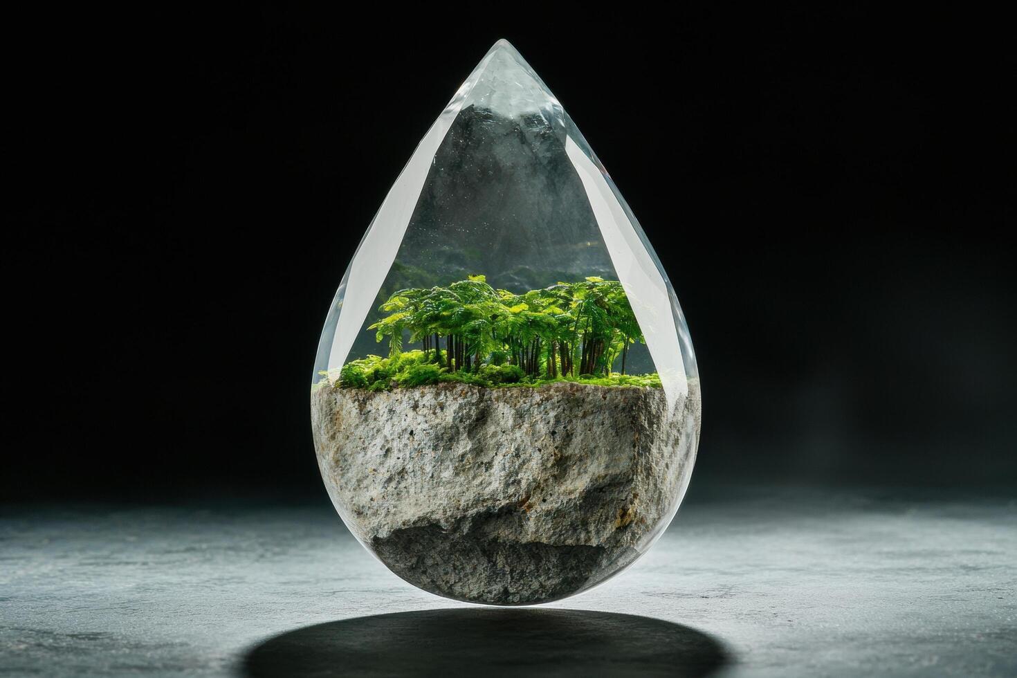 Miniature forest encapsulated in a crystal teardrop photo