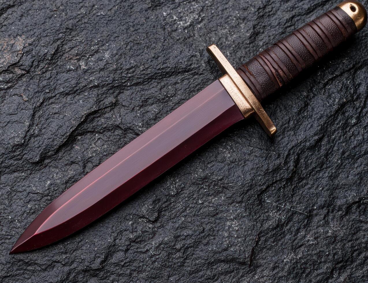 Sleek and Deadly Dagger on Dark Rock Surface photo