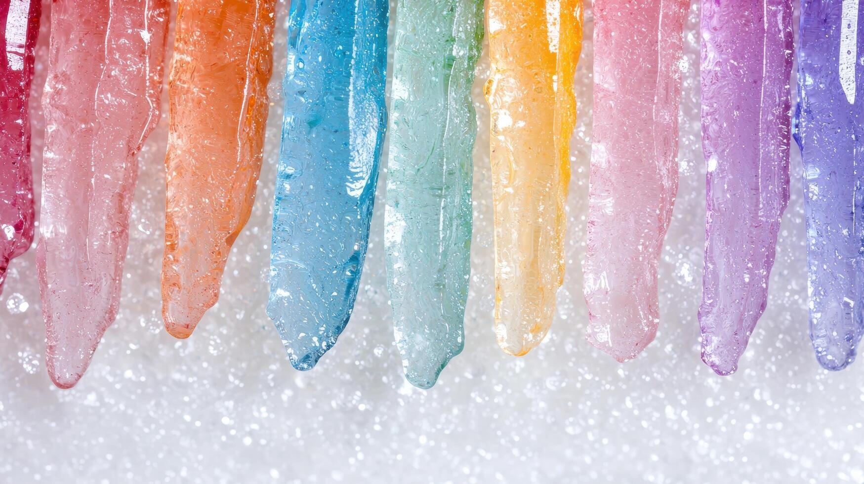 Colorful icicles hanging on a winter day photo
