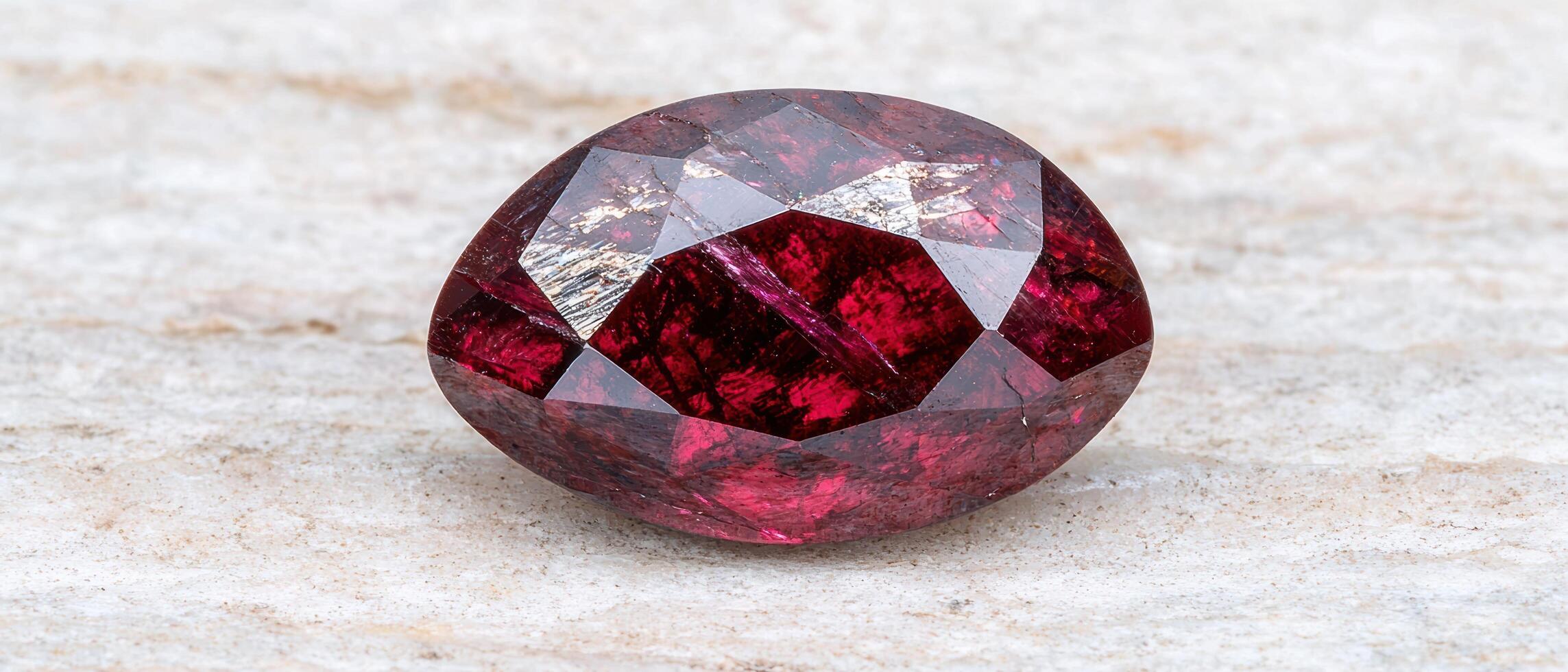 Vibrant red gemstone with faceted surface photo
