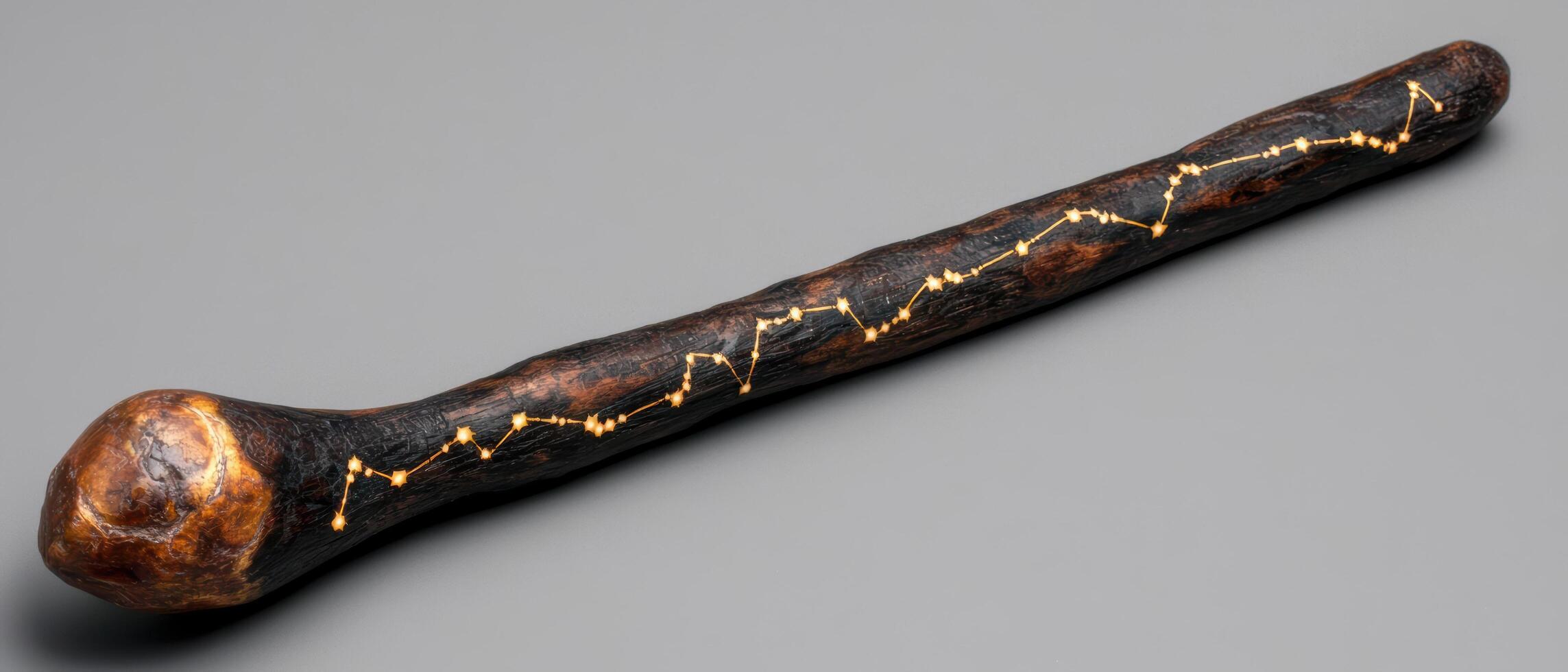 Antique wooden walking stick with carved patterns photo