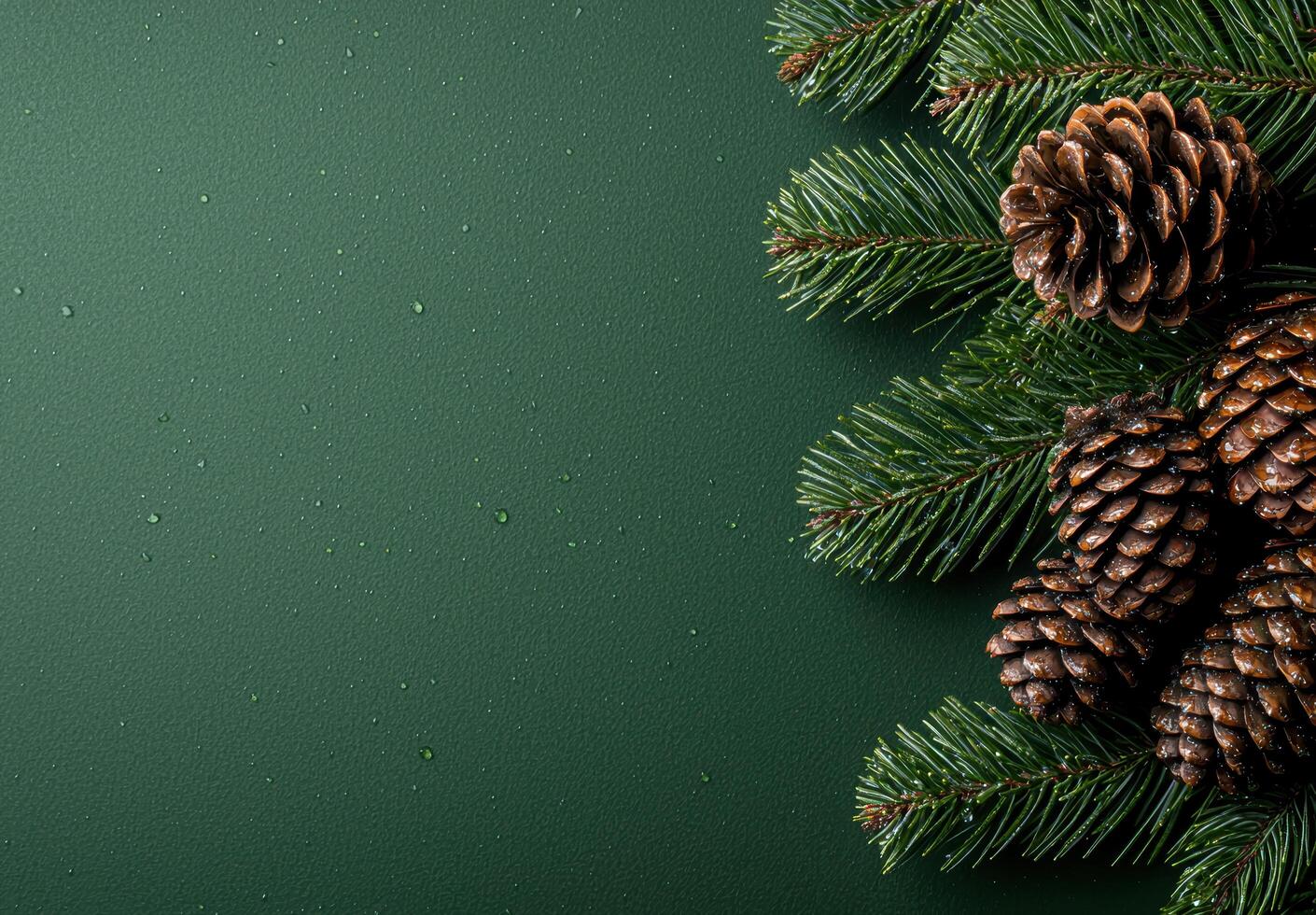 pine tree branches with pine cones on green background photo