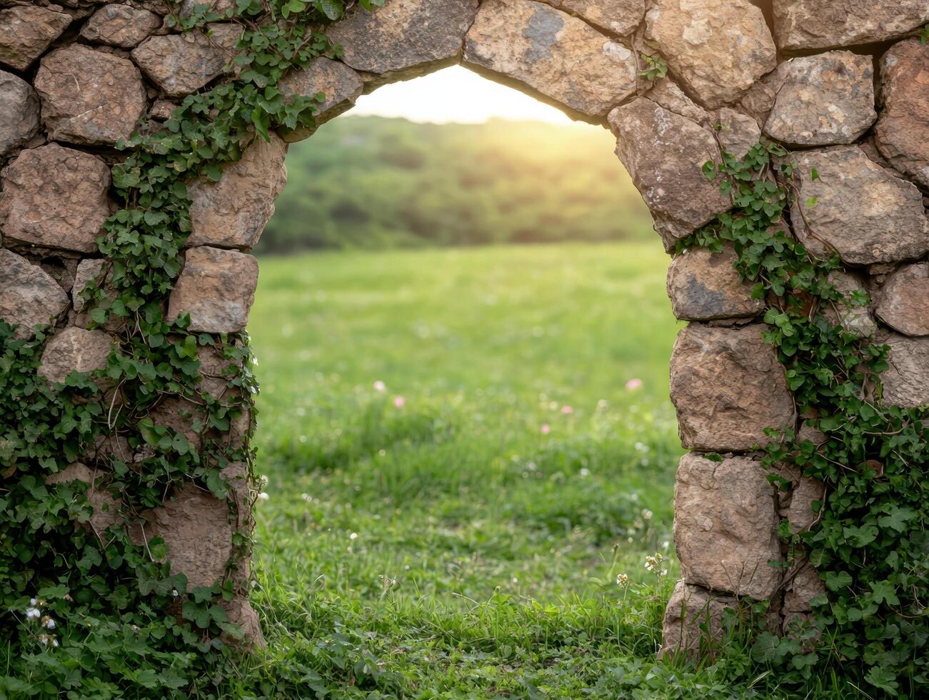 Serene garden archway with lush greenery photo