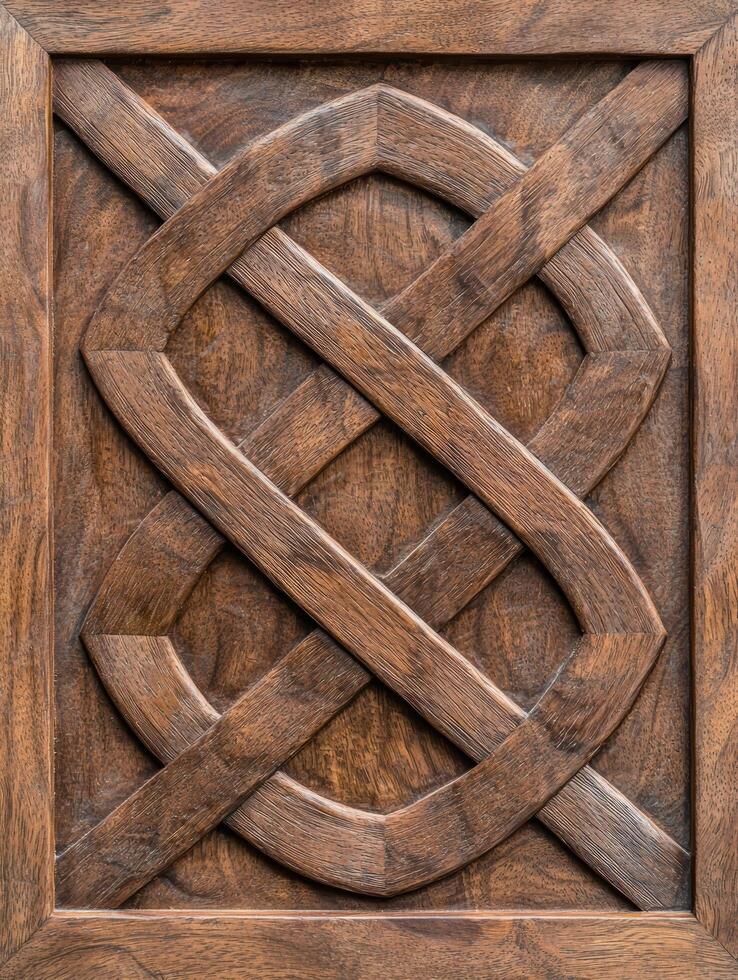 Intricate wooden carving with geometric pattern photo