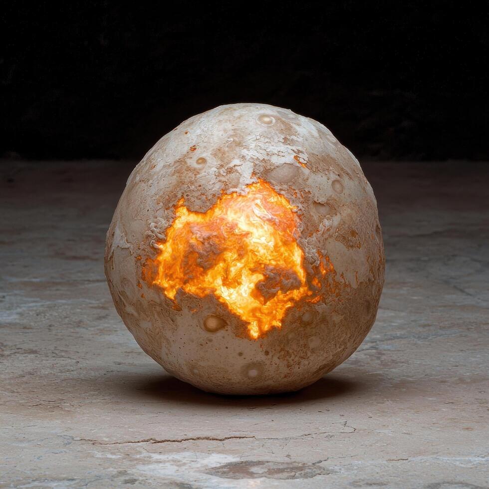 Fiery moon like object on dark background photo