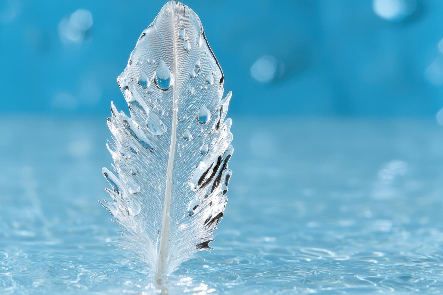 Delicate feather floating on water surface photo