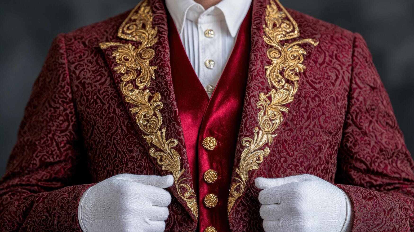 Ornate red and gold jacket with intricate patterns photo