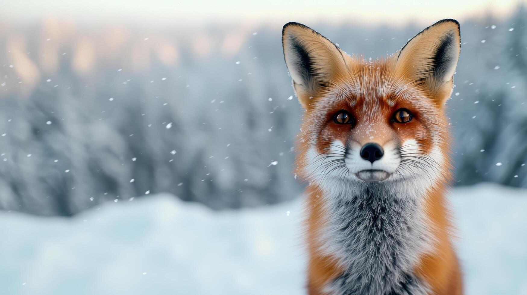 close up portrait of a red fox in the snow photo