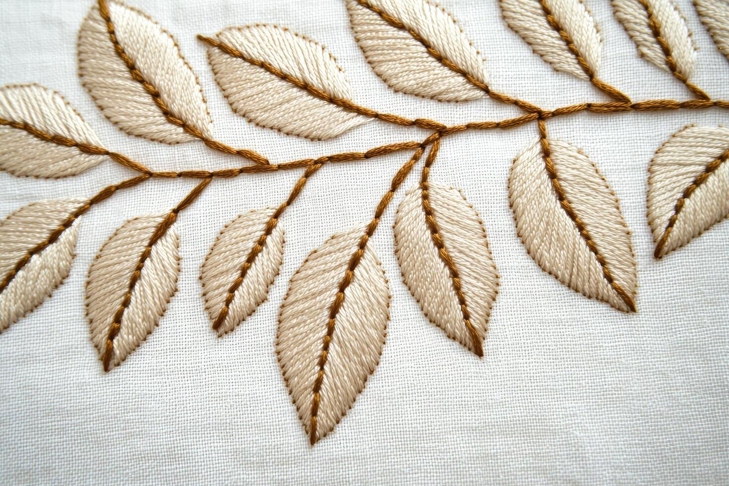 Intricate embroidered leaf pattern on fabric photo