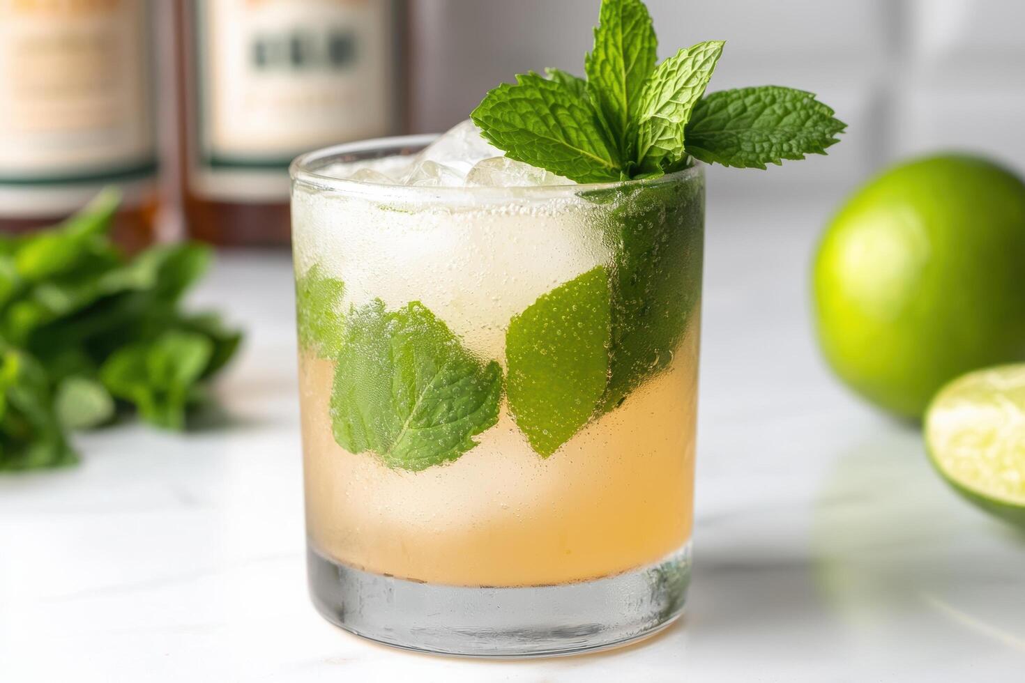 refreshing mint cocktail with lime photo