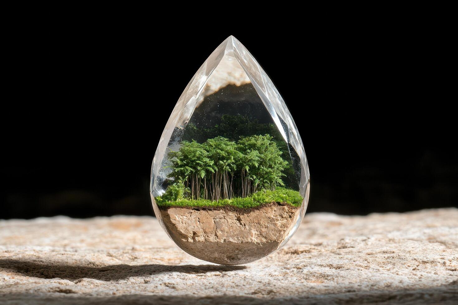 Miniature forest landscape in glass teardrop photo