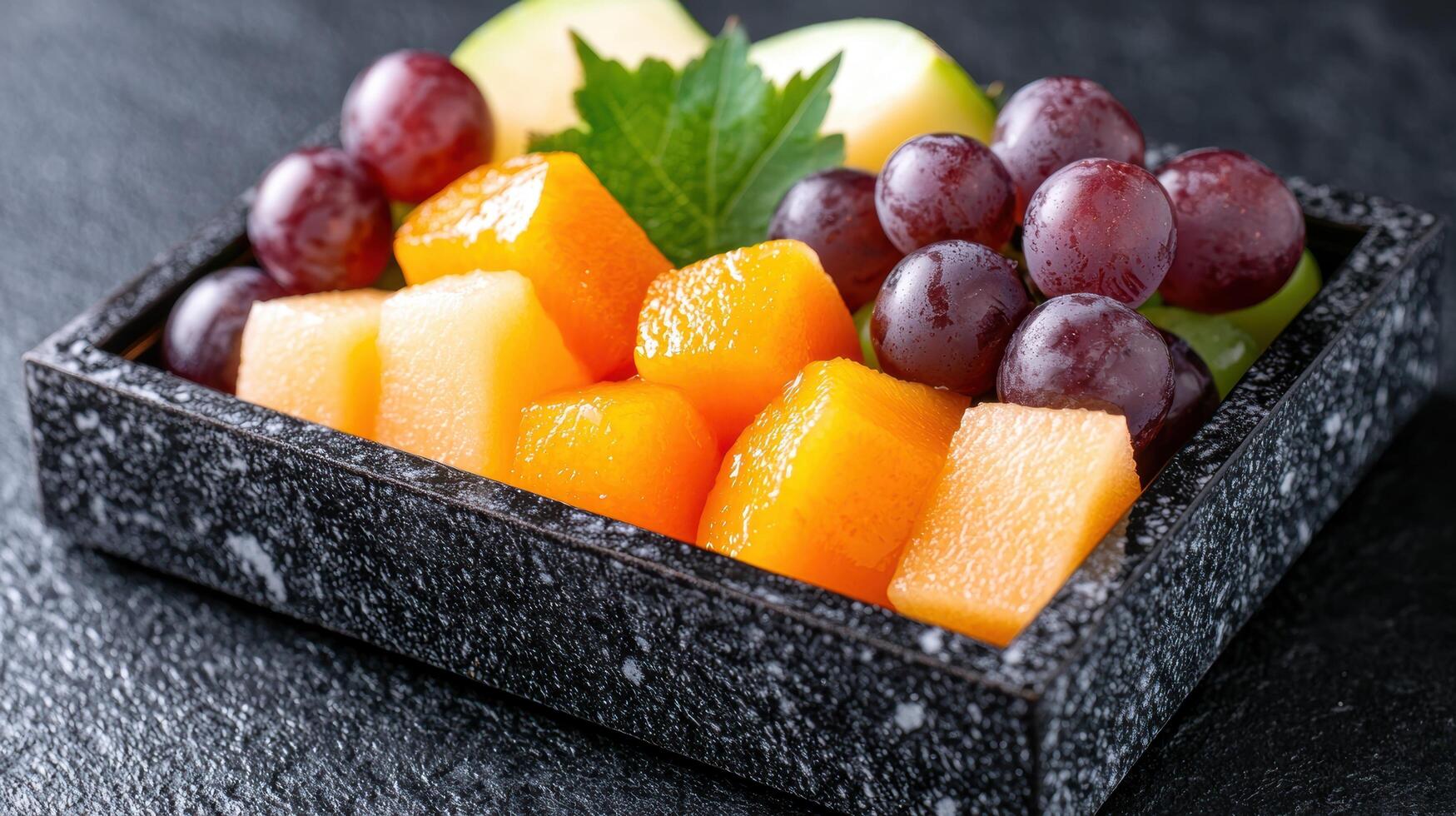 Assorted fresh fruit in a black wooden box photo