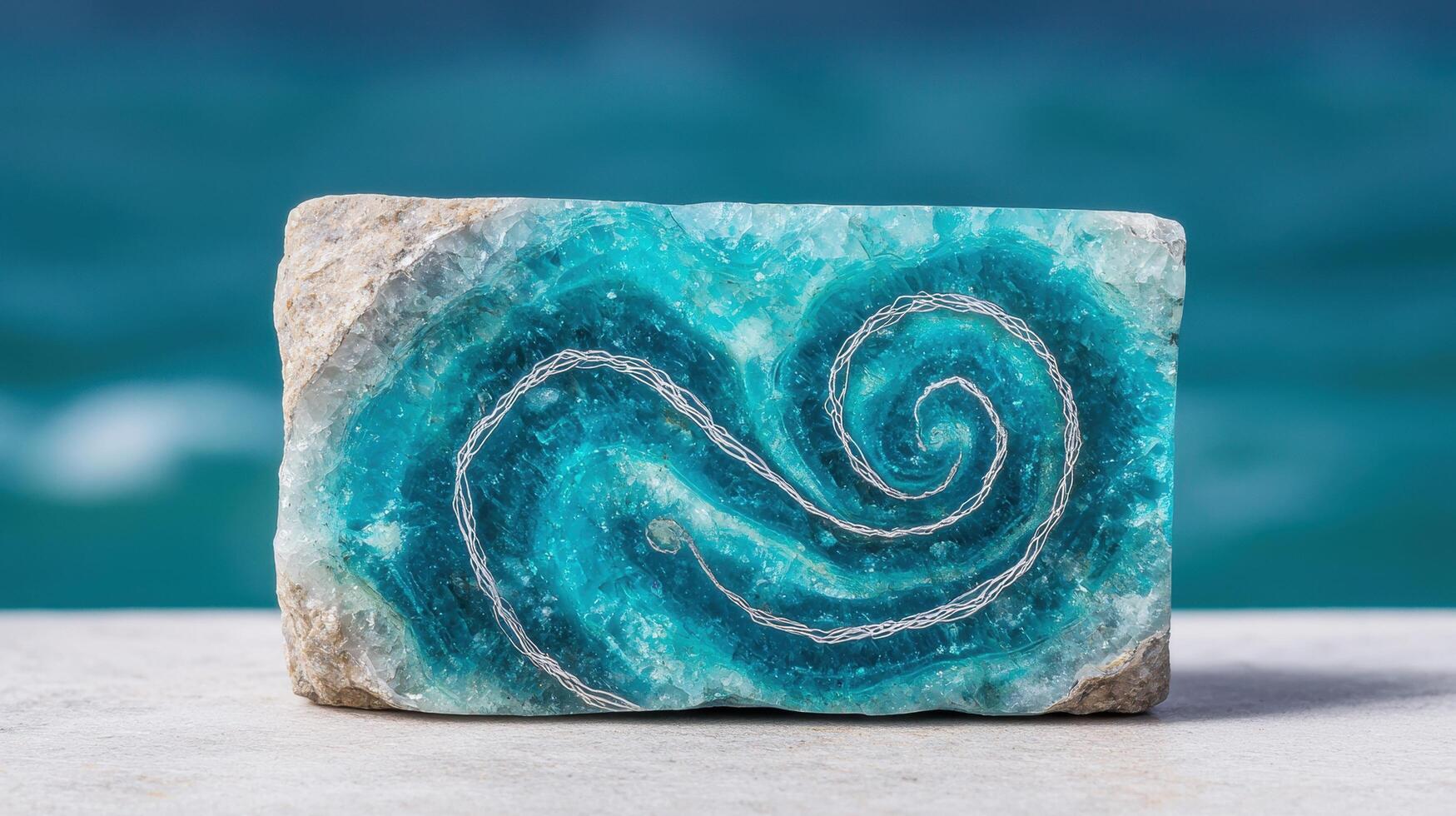 Artistic carved stone with swirling waves photo