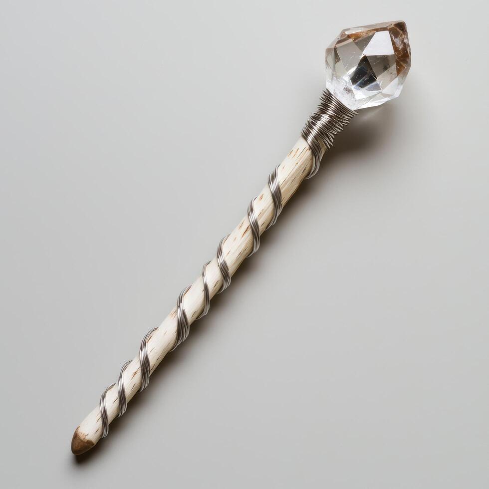 Decorative crystal wand with twisted metal handle photo