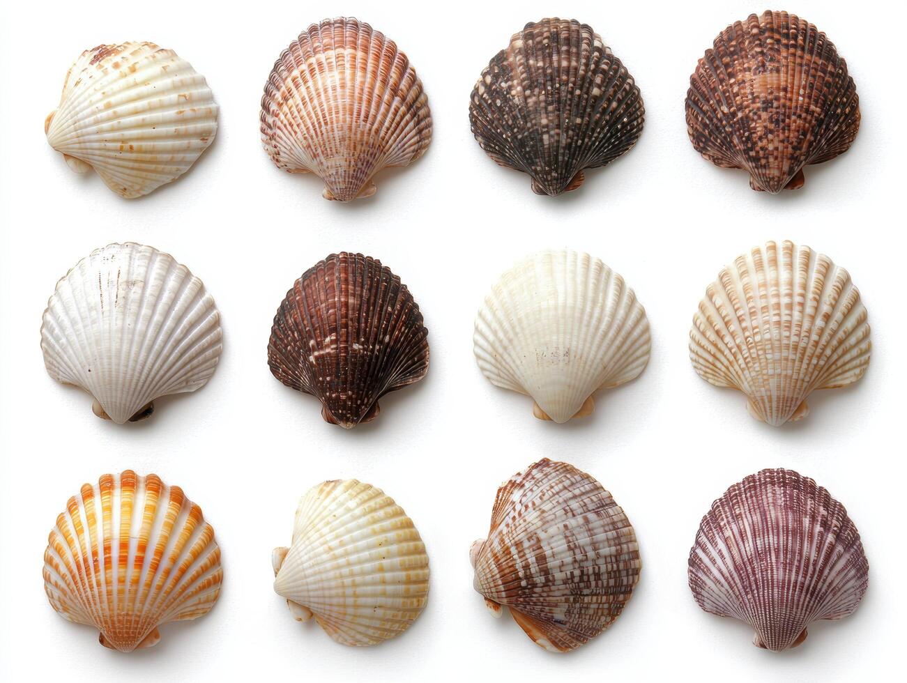 Assortment of seashells in various shapes and colors photo