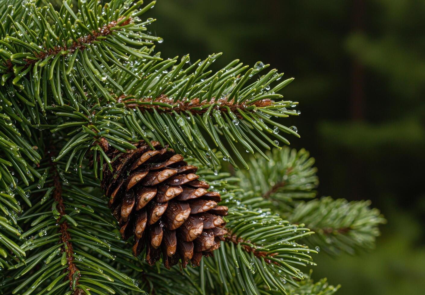 Close up of a pine tree branch with water droplets photo