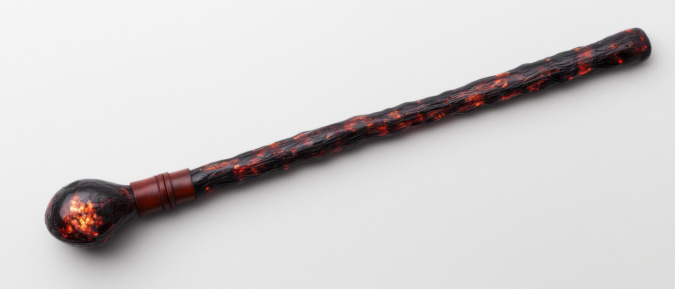 Unique handcrafted wooden magic wand with fiery design photo