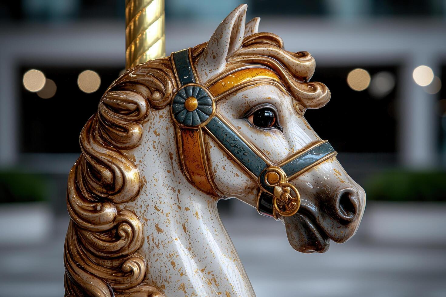 Vintage carousel horse with intricate details photo