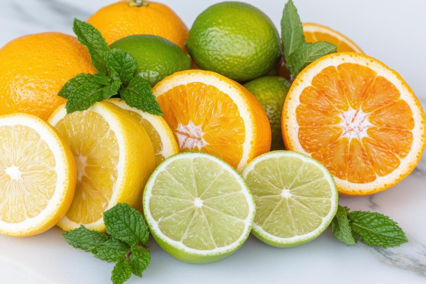 Assortment of fresh citrus fruits photo
