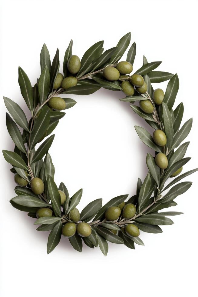 Olive wreath with green olives photo
