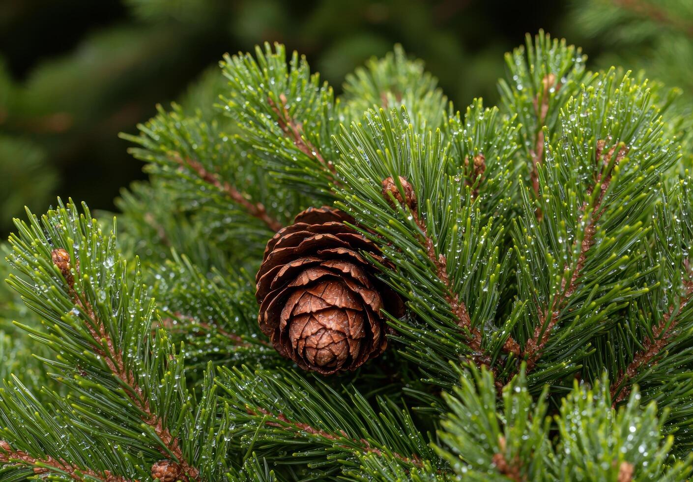 Close up of pine tree branches with cone photo